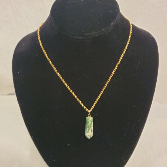 Crystal Point Tree Agate Pendent w/ 24" gold-tone Chain Necklace - Picture 2 of 5